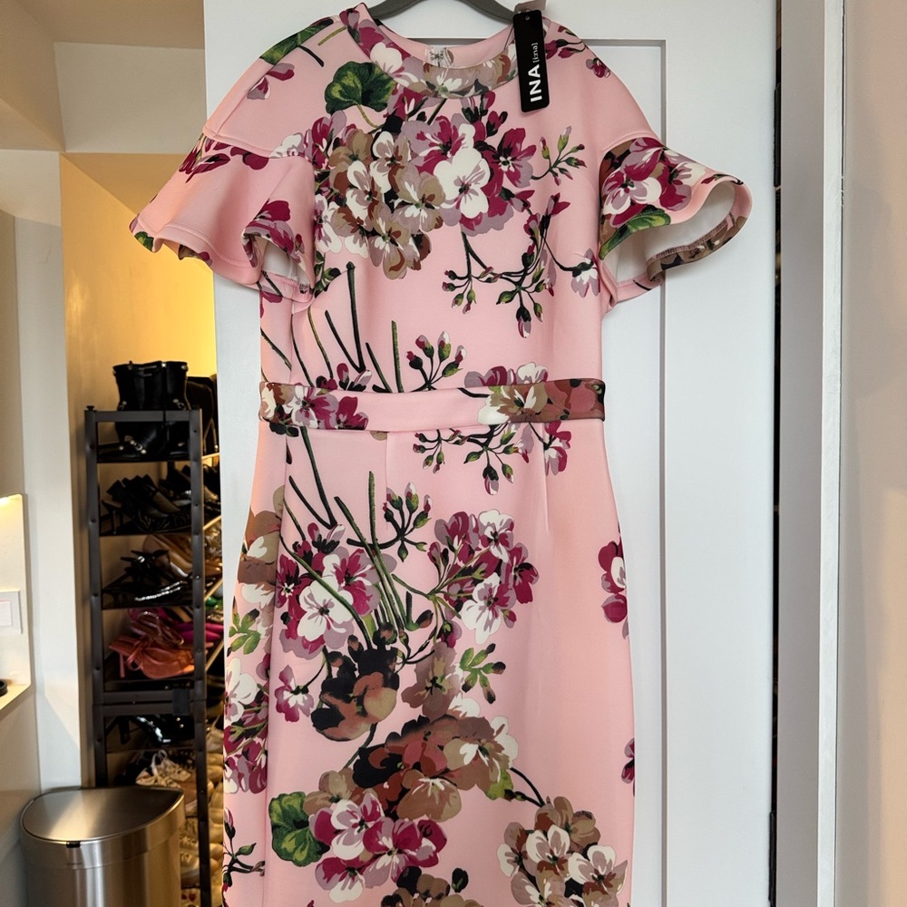 Brand NEW Akira Scuba Material Floral Pink Dress, Size L